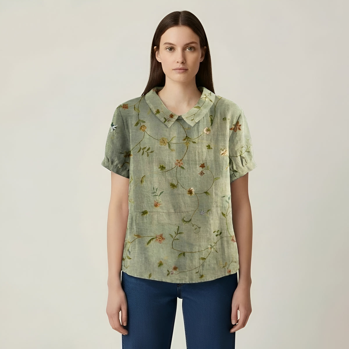 Blusa Donna a Pois Maniche Corte Camicia Casual Colletto Abbigliamento Donna