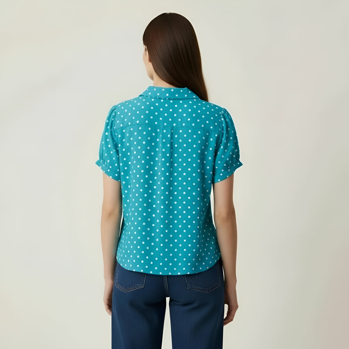 Blusa Donna a Pois Maniche Corte Camicia Casual Colletto Abbigliamento Donna