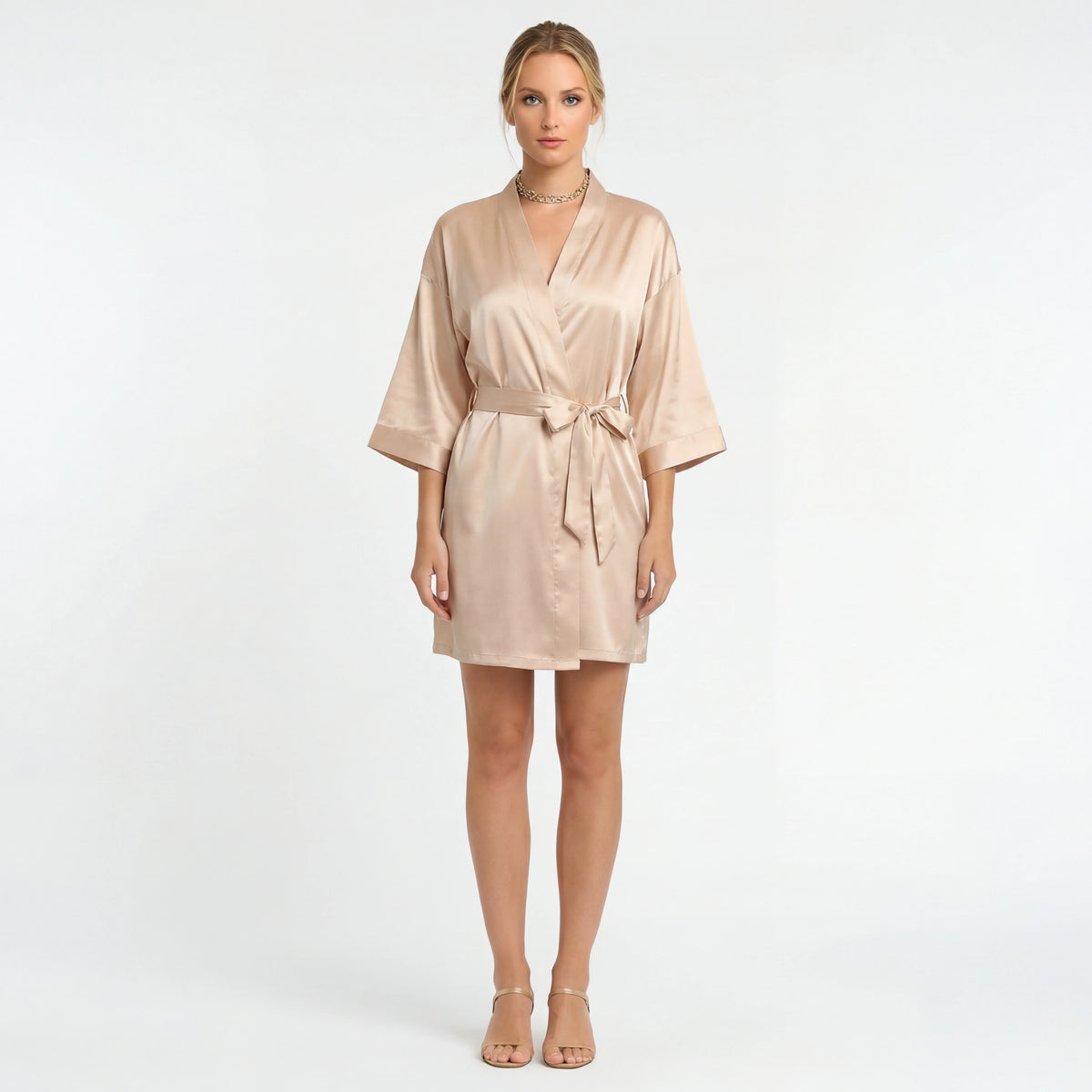 Vestaglia donna in raso con cintura kimono corto abito da notte elegante donna