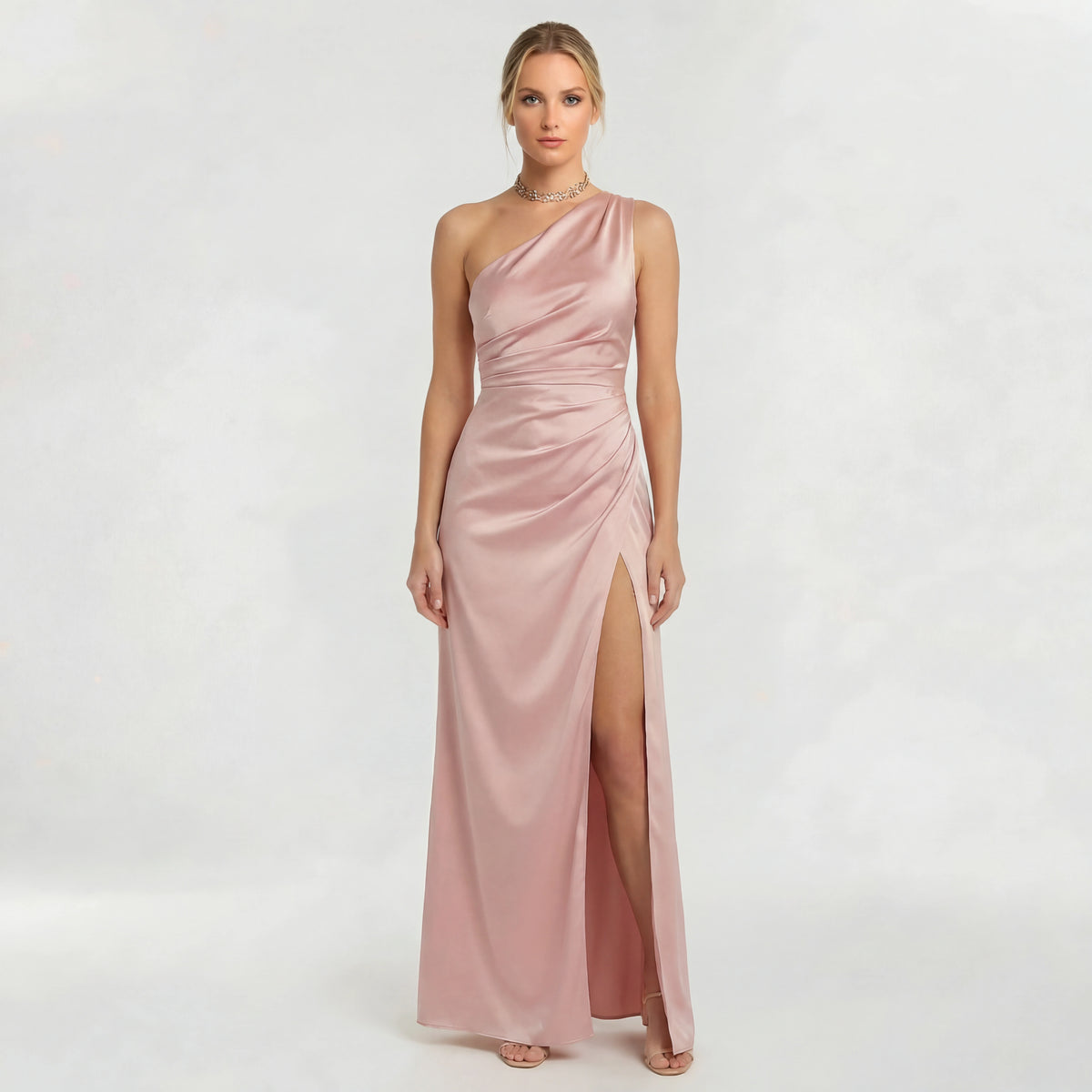 Abito lungo elegante monospalla donna con spacco alto vestito da sera aderente