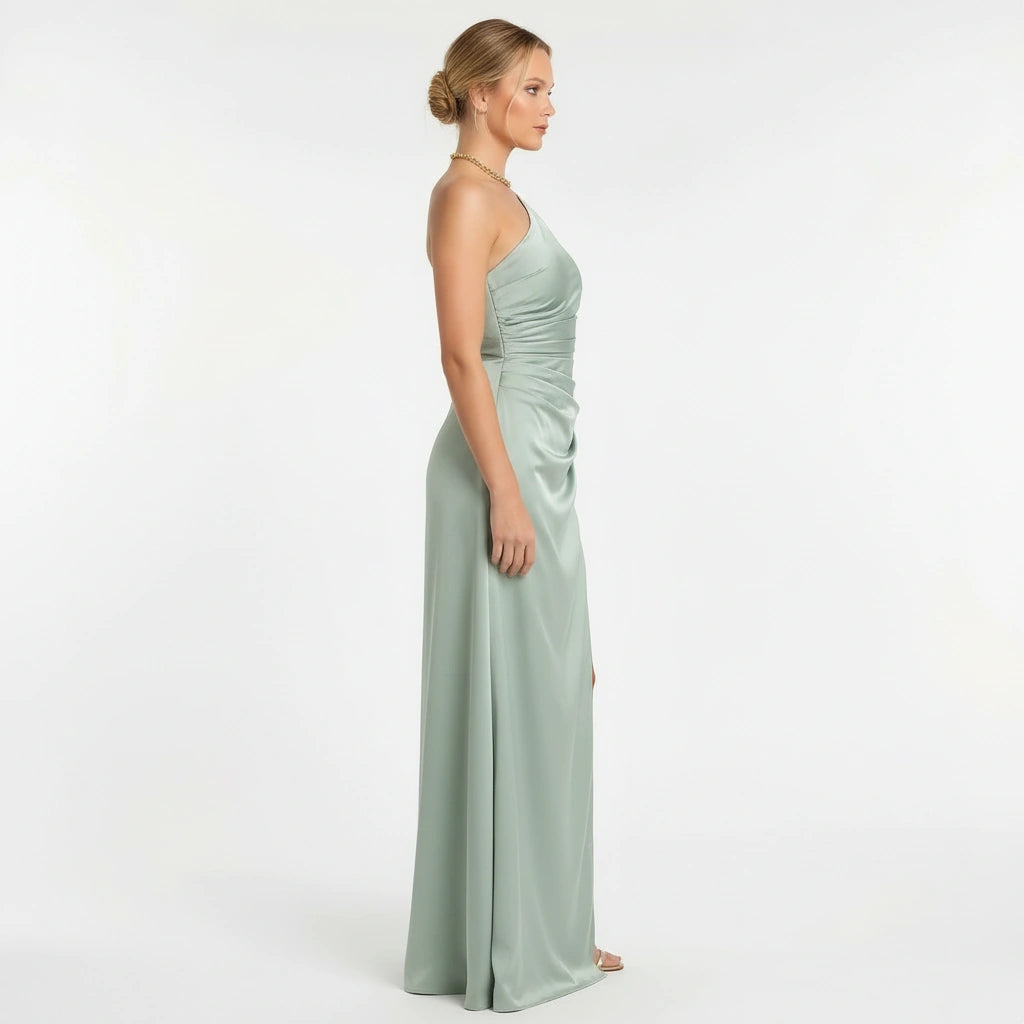 Abito lungo elegante monospalla donna con spacco alto vestito da sera aderente