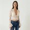 Blusa Donna in Pizzo Scollo a V Maniche Lunghe Top Elegante Slim Fit Casual