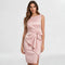 Vestito elegante donna midi senza maniche con fiocco laterale abito cerimonia