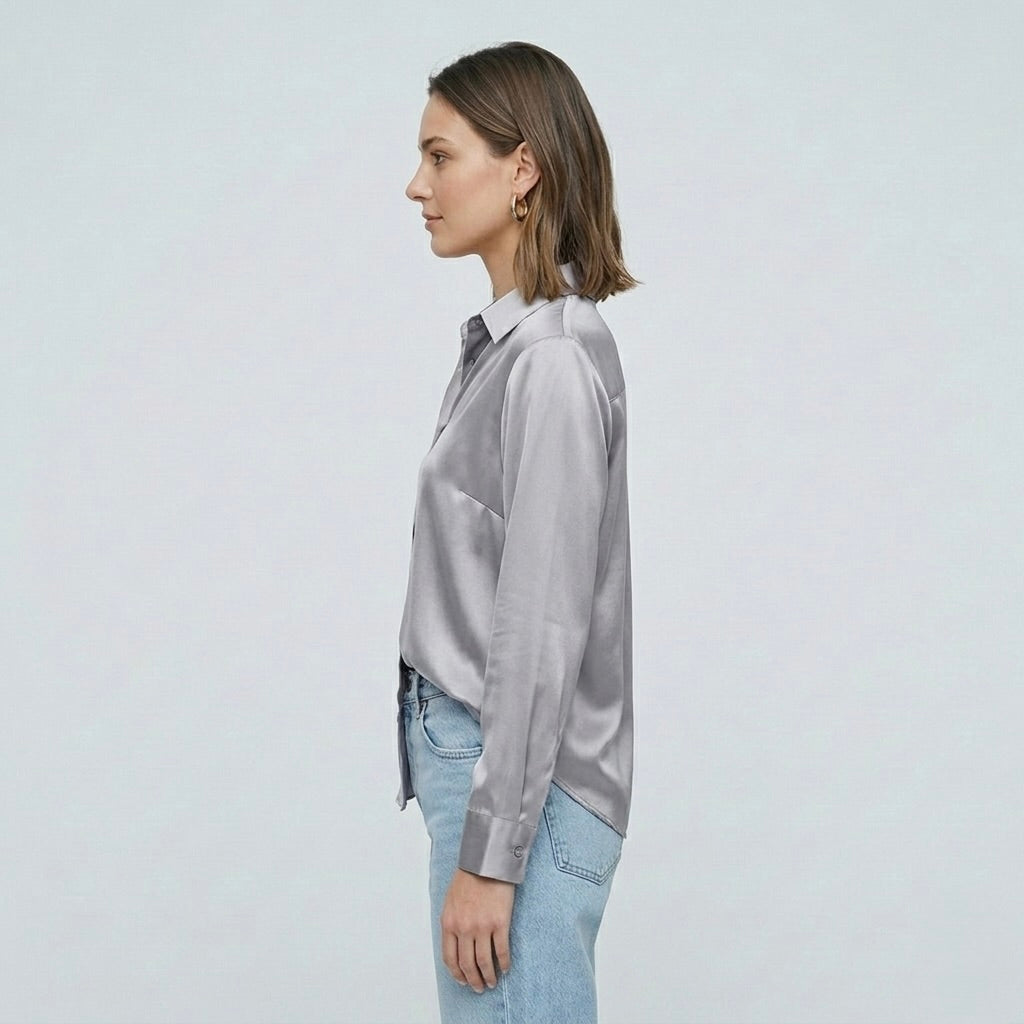 Blusa elegante da donna a maniche lunghe stile satinato moderno