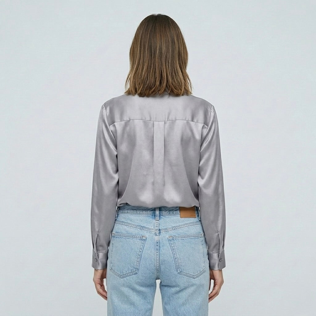 Blusa elegante da donna a maniche lunghe stile satinato moderno