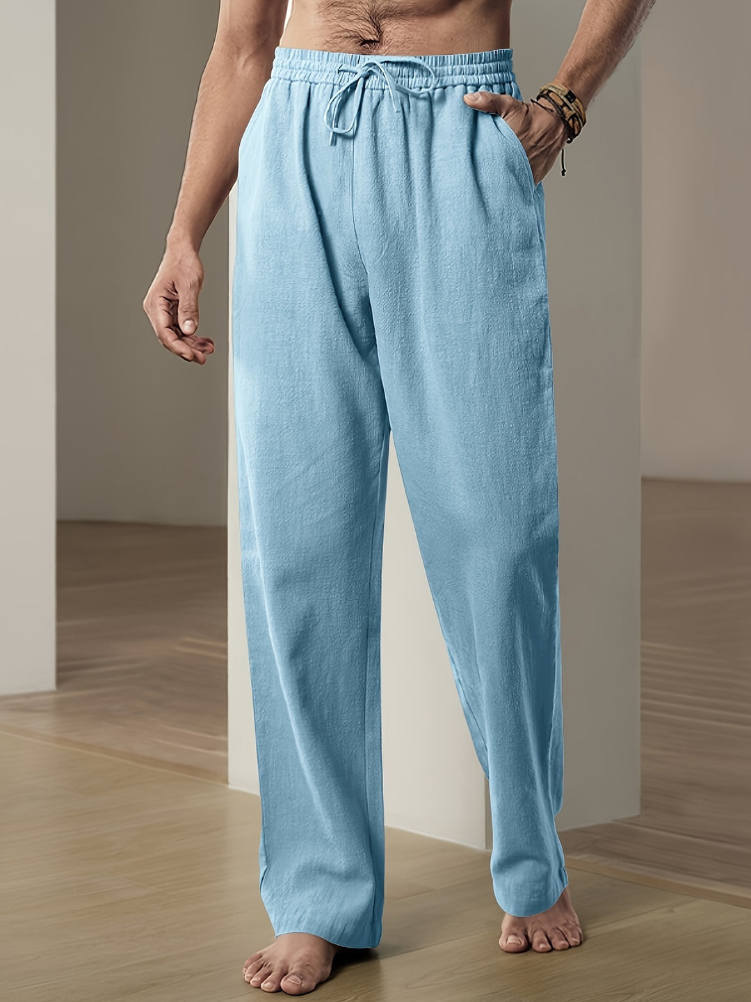 Pantaloni in lino estivi da uomo – Vestibilità comoda con coulisse elastica