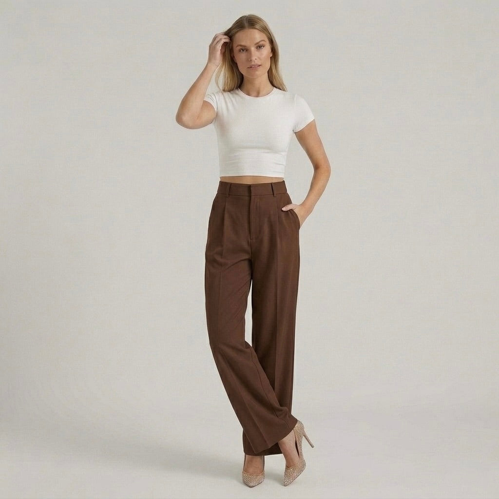 Pantaloni Eleganti da Donna a Gamba Larga – Pantaloni Vita Alta Casual Chic