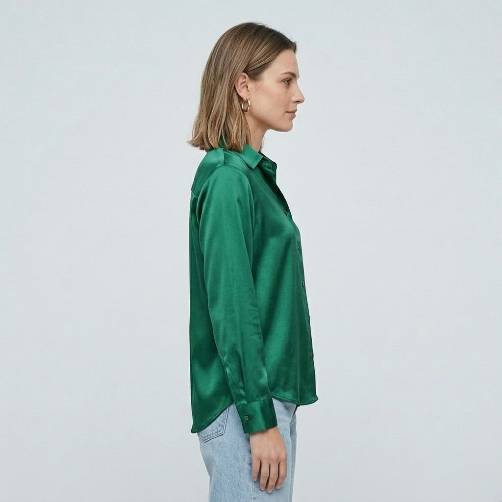 Blusa elegante da donna a maniche lunghe stile satinato moderno