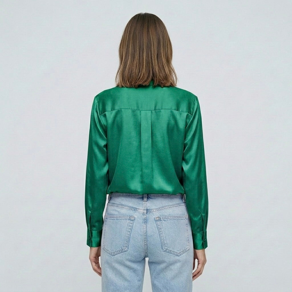Blusa elegante da donna a maniche lunghe stile satinato moderno