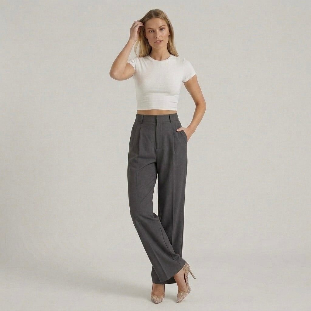 Pantaloni Eleganti da Donna a Gamba Larga – Pantaloni Vita Alta Casual Chic