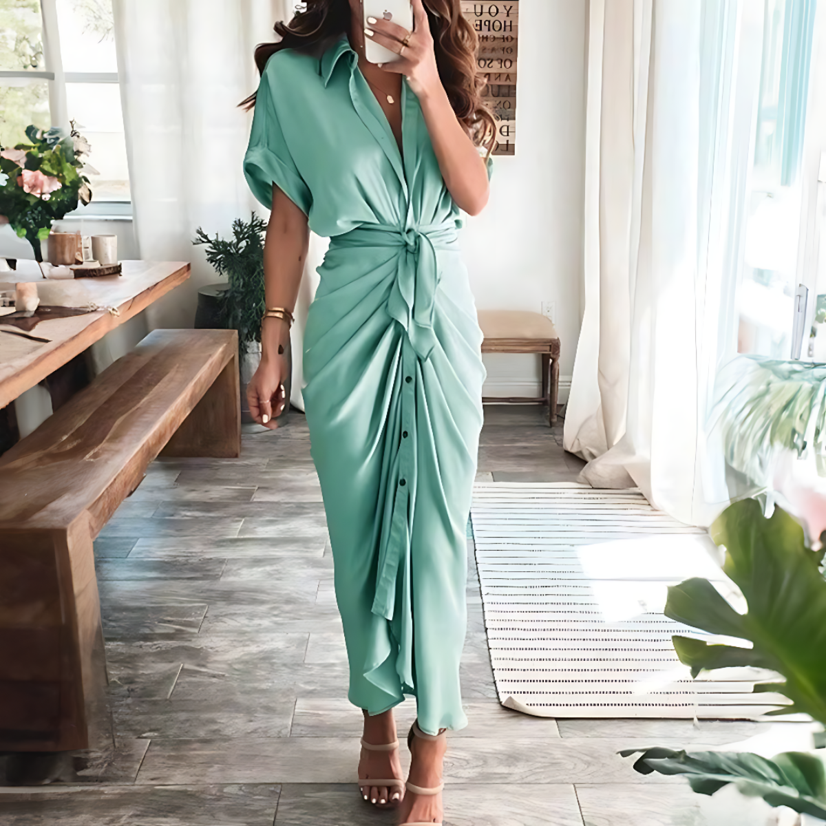 Elegante Abito con Rouches