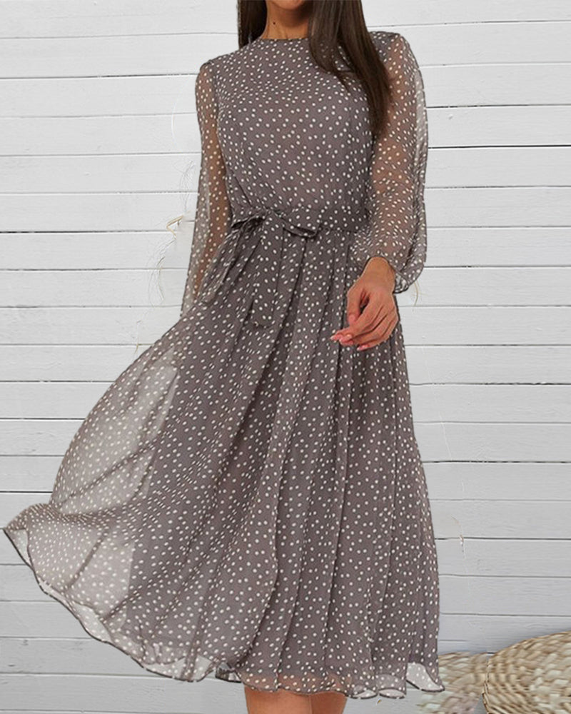 Abito a Pois Largo da Donna a Linea A con Maniche Lunghe