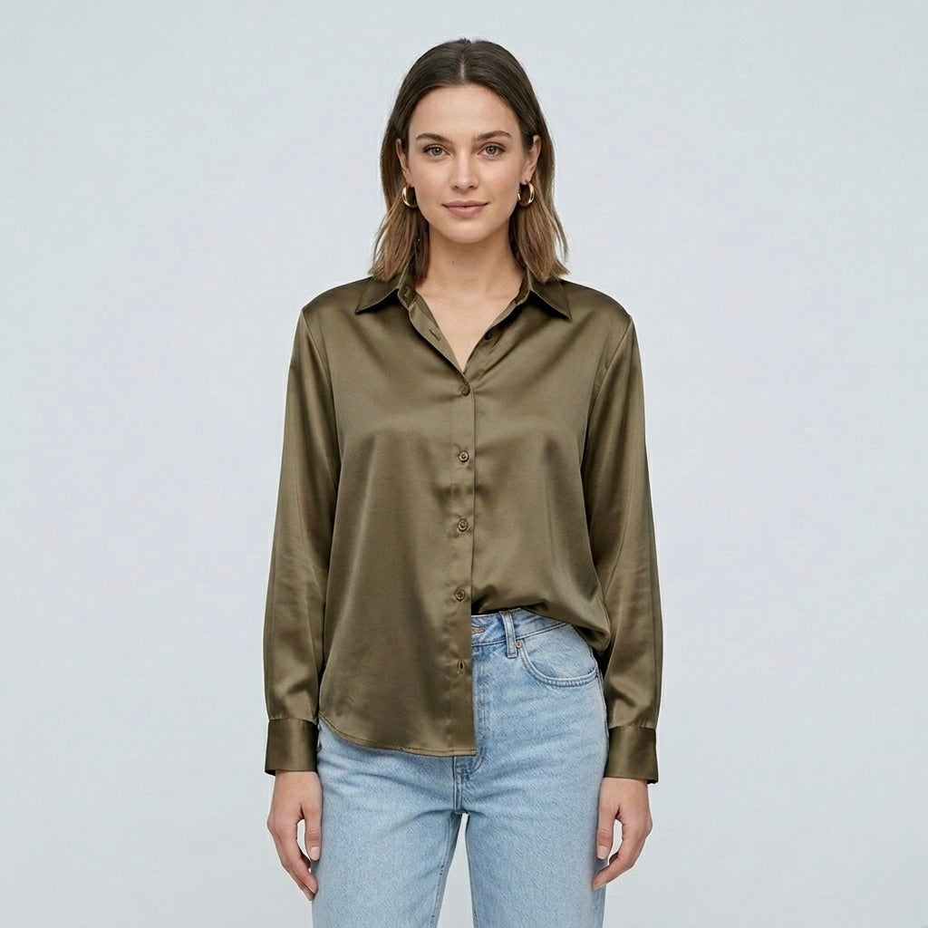 Blusa elegante da donna a maniche lunghe stile satinato moderno