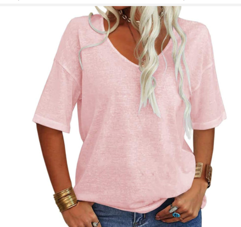 T-shirt ampia con scollo a U casual estiva da donna – leggera, traspirante, confortevole