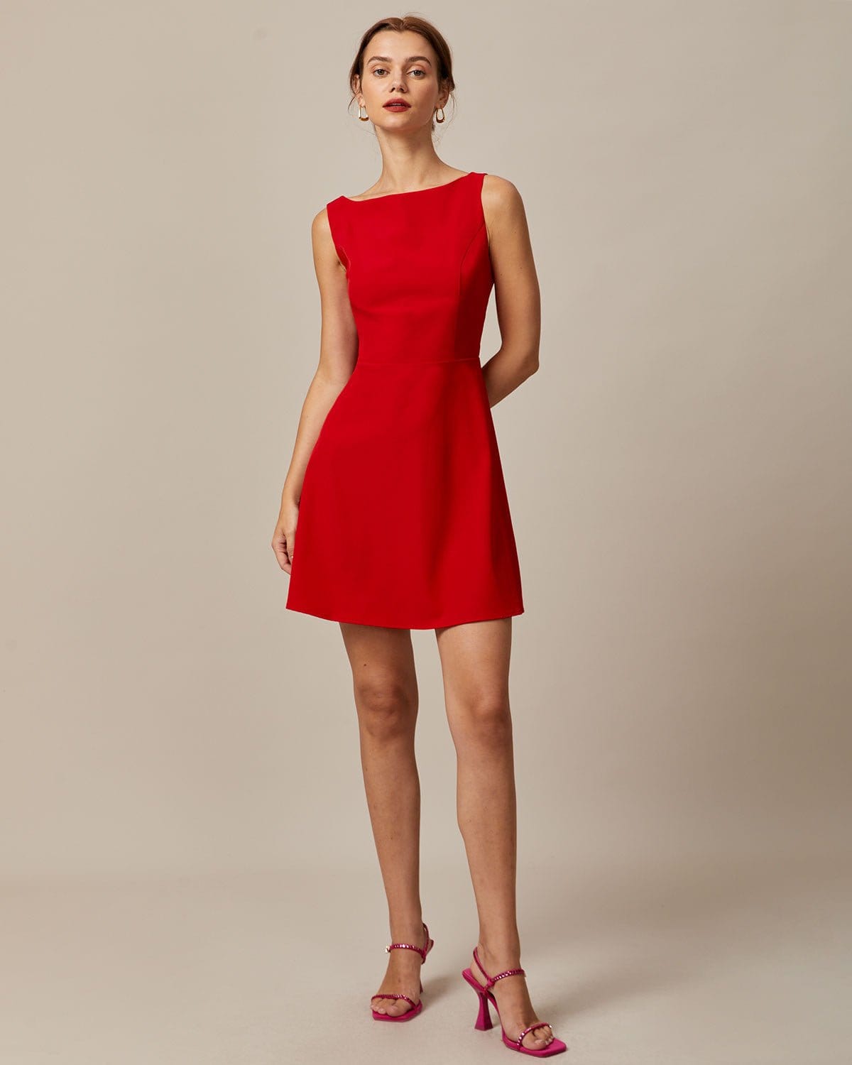 Joy | Sleeveless Boat Neck High Waist Ladies Day Mini Dress