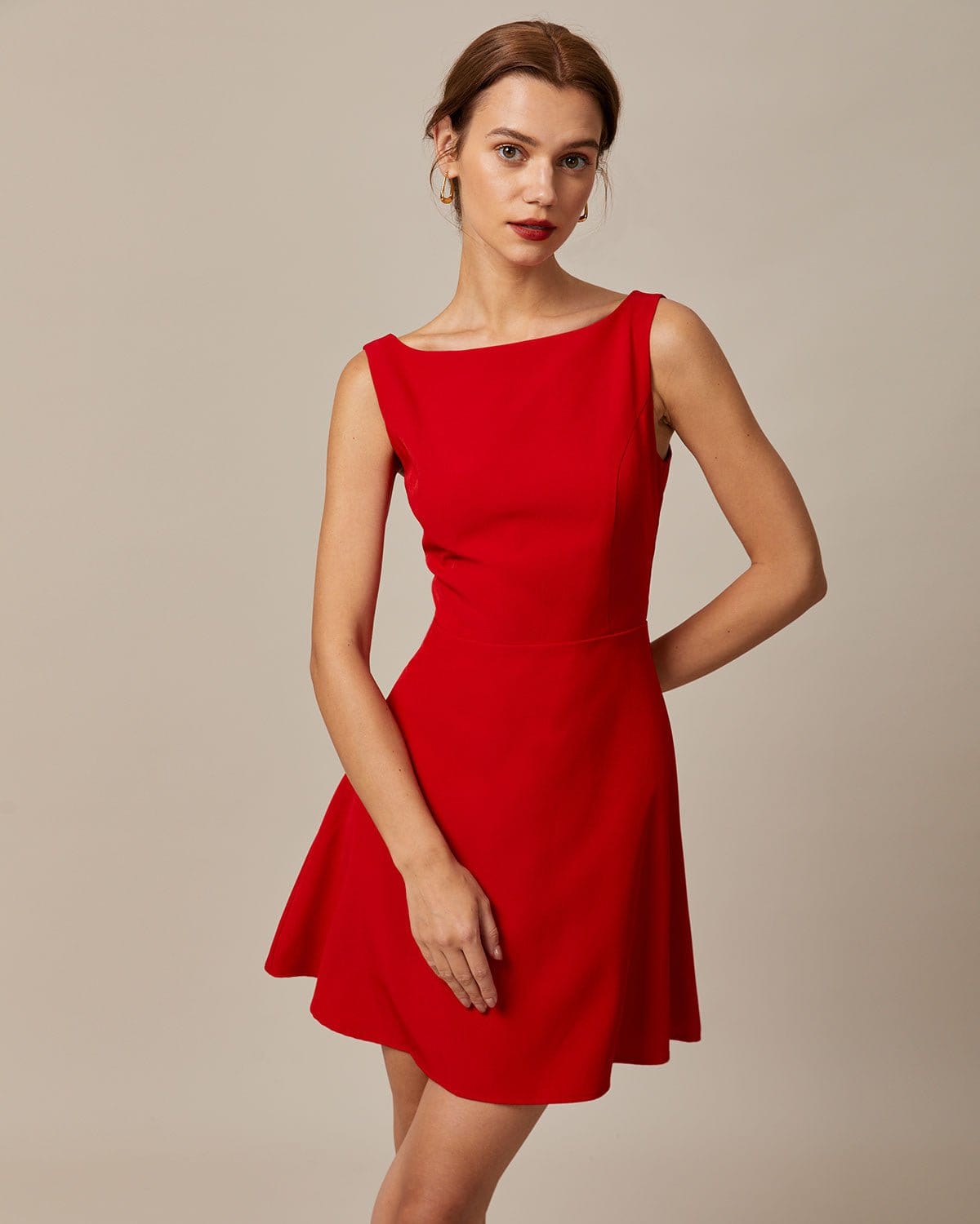 Joy | Sleeveless Boat Neck High Waist Ladies Day Mini Dress