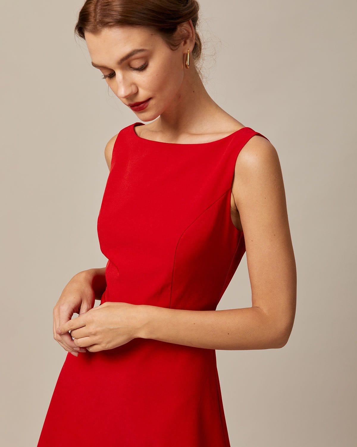 Joy | Sleeveless Boat Neck High Waist Ladies Day Mini Dress