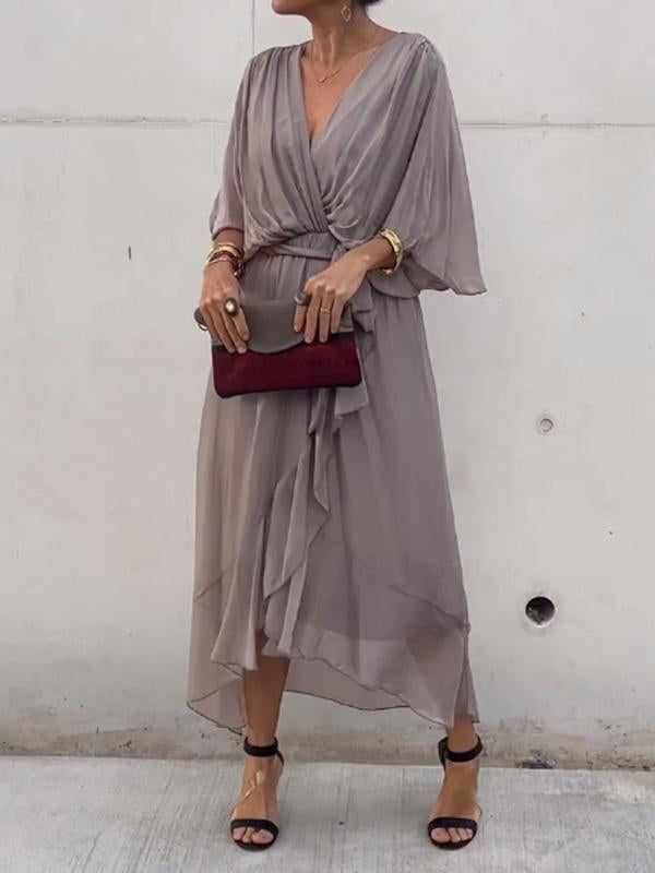 Vestito Estivo da Donna in Chiffon con Cintura e Scollo a V