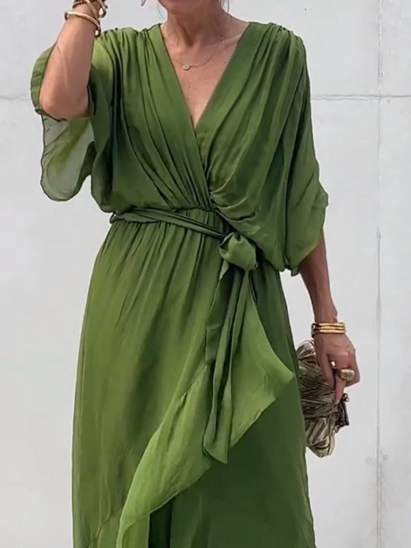 Vestito Estivo da Donna in Chiffon con Cintura e Scollo a V