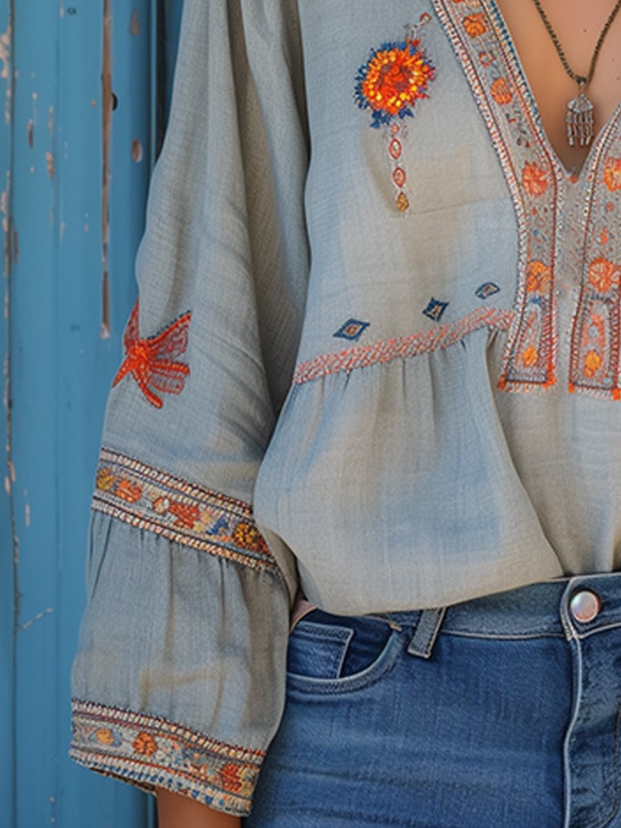 Blusa Sienna Donna Bohémien – Ricamo Autentico e Taglio Estivo Traspirante