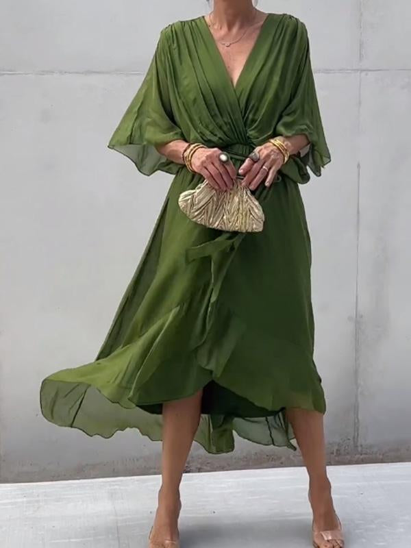Vestito Estivo da Donna in Chiffon con Cintura e Scollo a V