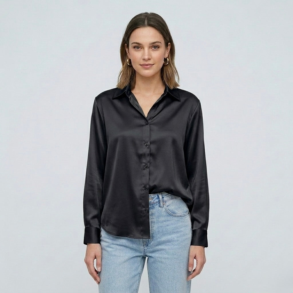 Blusa elegante da donna a maniche lunghe stile satinato moderno