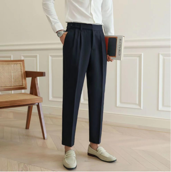Elegante Pantalone Uomo Sartoriale Piega Gamba Dritta