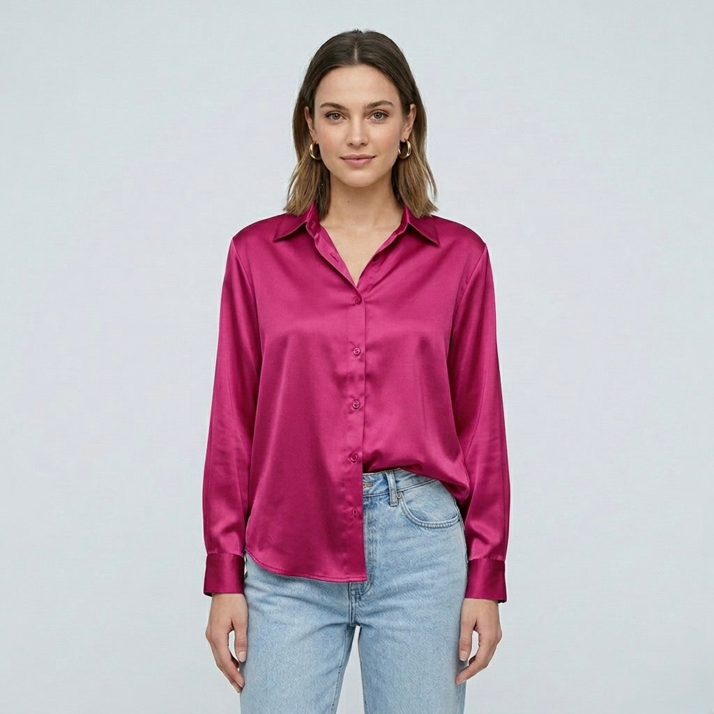Blusa elegante da donna a maniche lunghe stile satinato moderno