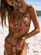 Costume da bagno donna arancione con motivo e collo halter