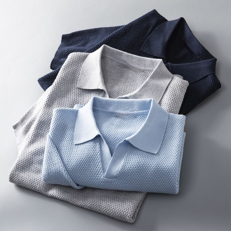 Polo da uomo a maniche corte in maglia testurizzata