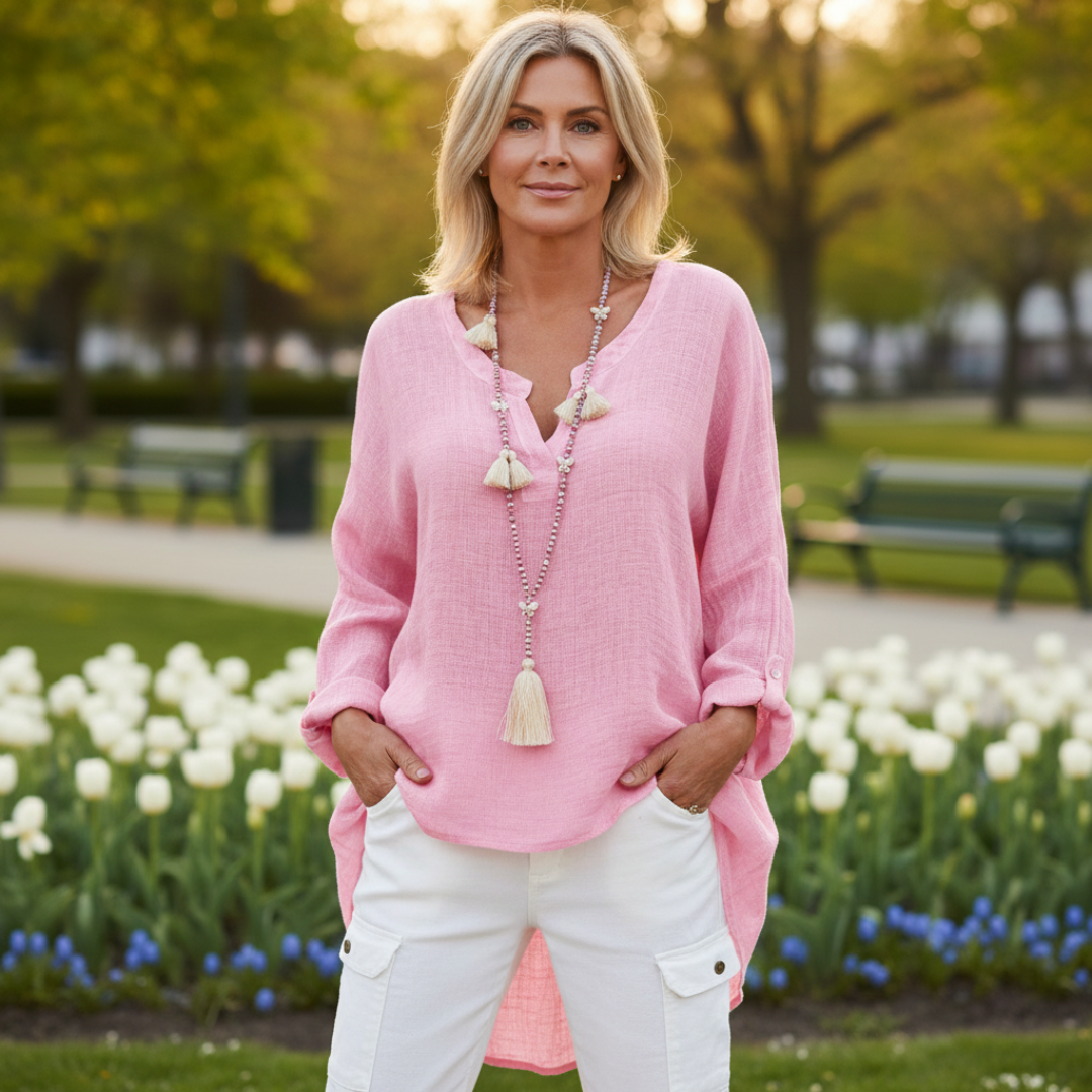 Camila | Camicia di Lino Donna con Bottoni e Taglio Lungo