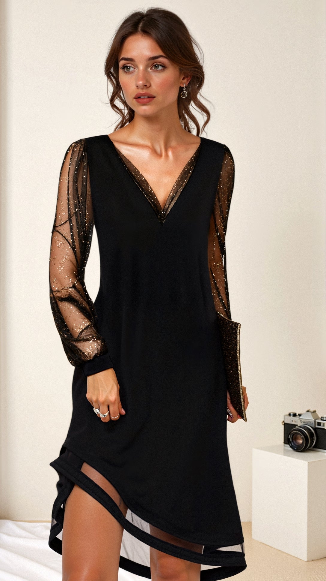 Abito da Sera da Donna Lia – Abito Lungo Glamour con Tessuto Glitterato e Taglio Elegante