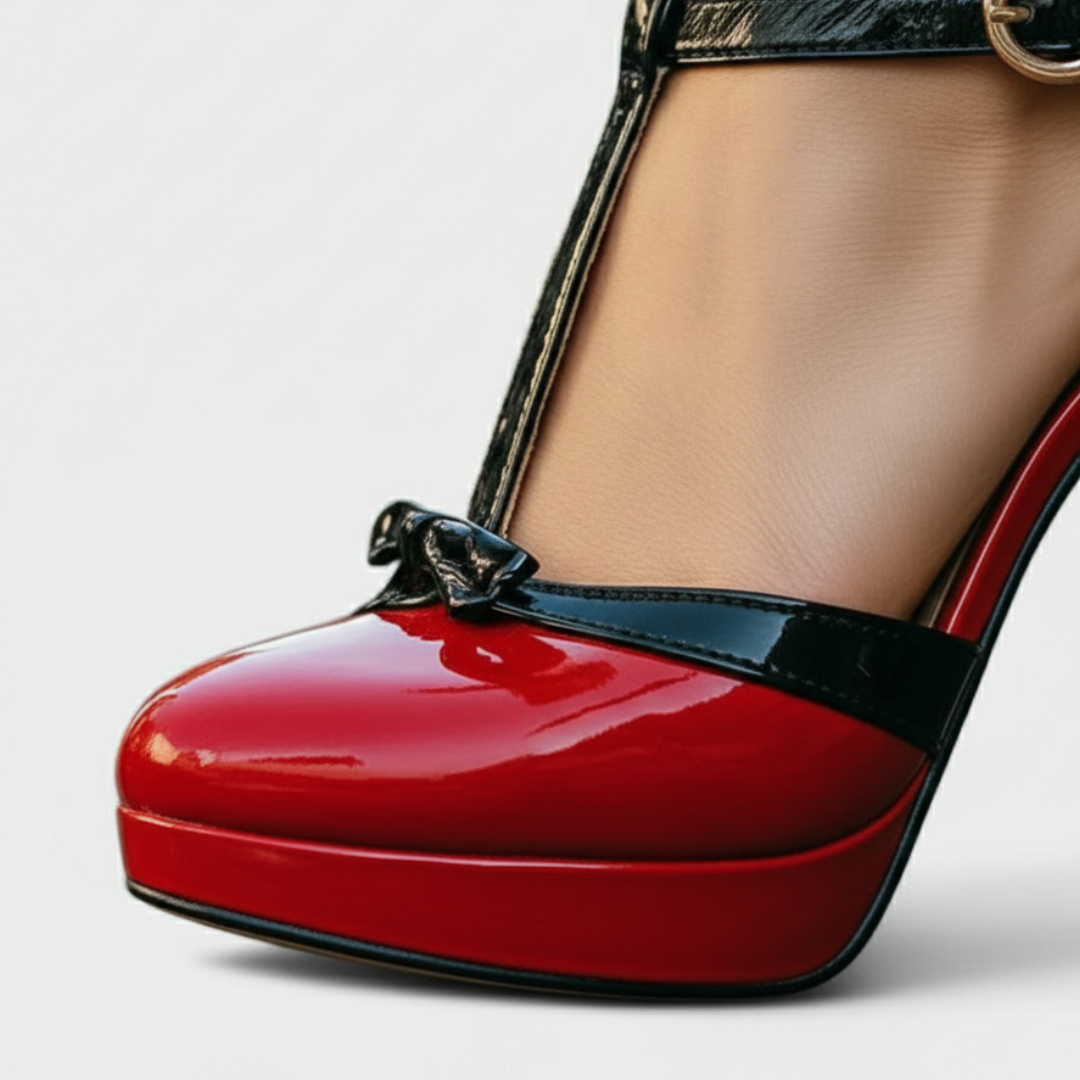 Vera | Scarpe con Tacco a Plateau Donna con Cinturino a T e Dettaglio Fiocco