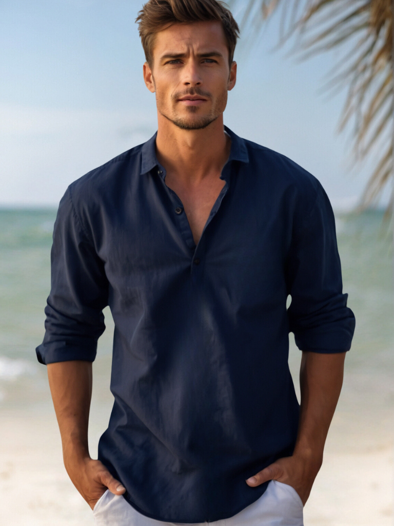 Camicia Casual Estiva da Uomo, Tessuto Traspirante