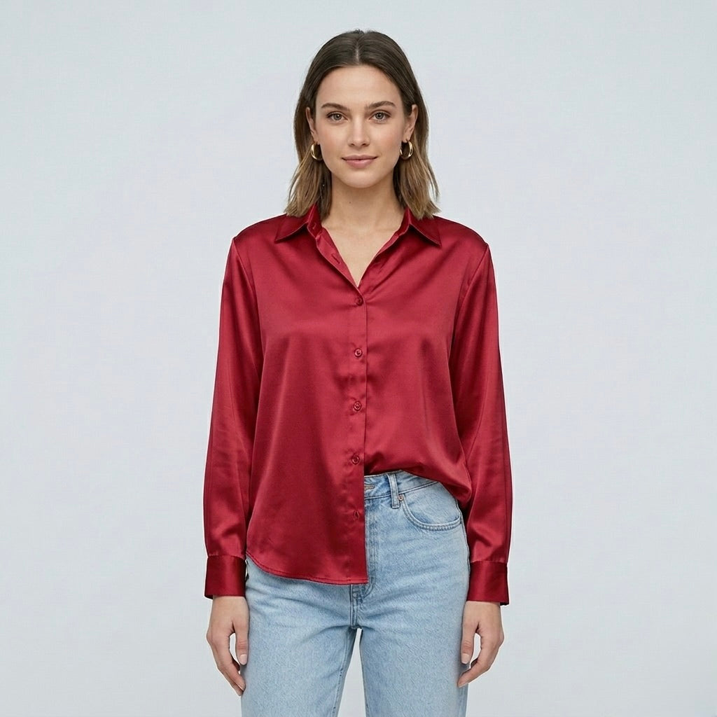 Blusa elegante da donna a maniche lunghe stile satinato moderno