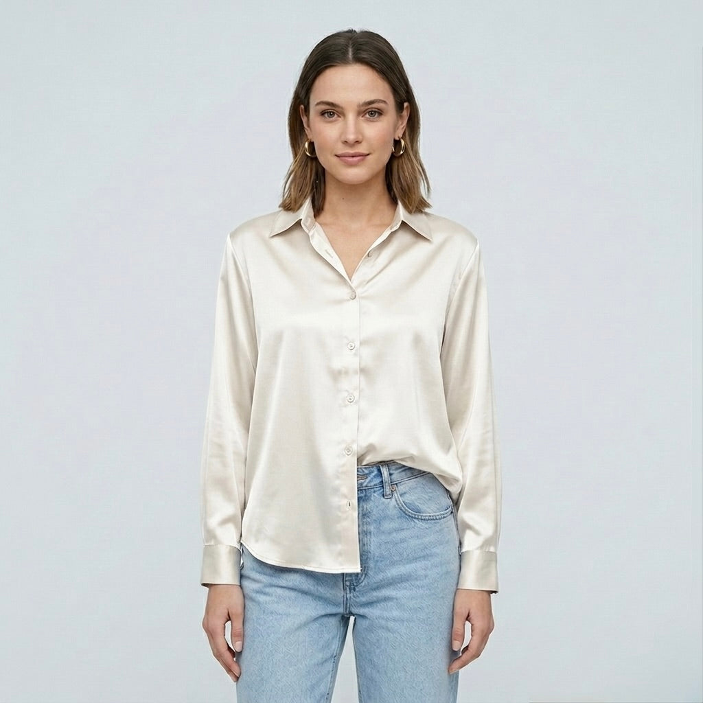 Blusa elegante da donna a maniche lunghe stile satinato moderno