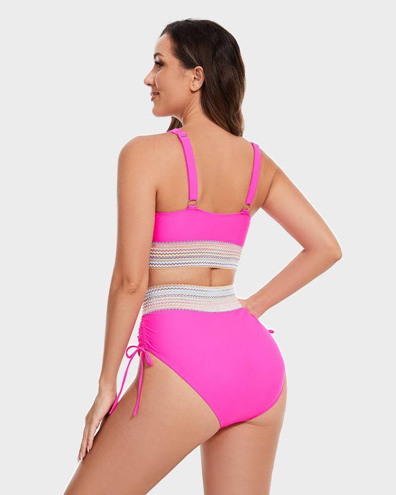 Bikini a vita alta modellante con motivo colorblock – sostegno, comfort e stile trendy