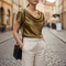 Blusa Satinata da Donna con Maniche Corte e Scollo Cowl